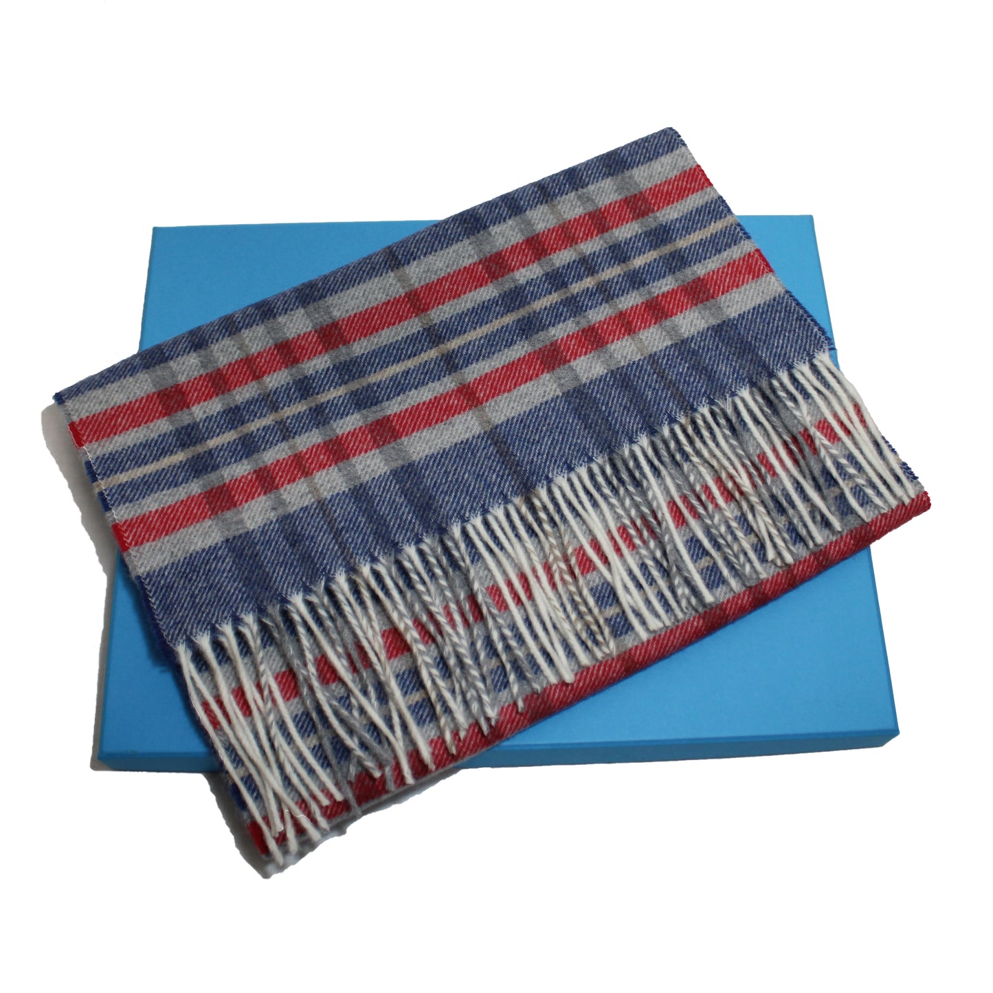 Écharpe Tartan - 100% Laine Mérinos - Bleu/Rouge
