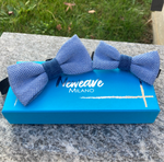 Carica l&#39;immagine nel visualizzatore di Gallery, Papillon Adulto + Bambino in maglia di cotone e jeans - Azzurro &amp; Jeans
