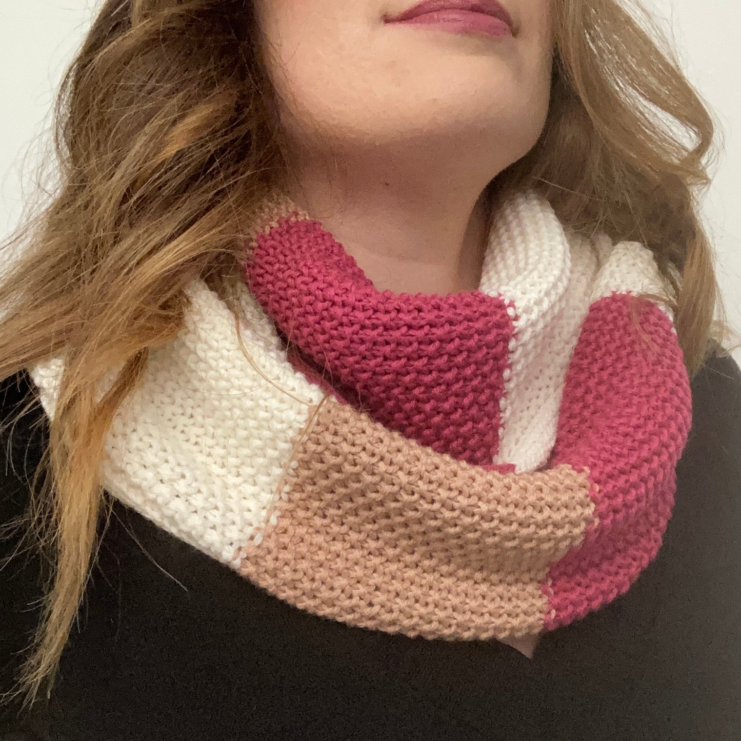 Scaldacollo a righe in grana di riso - Rosa