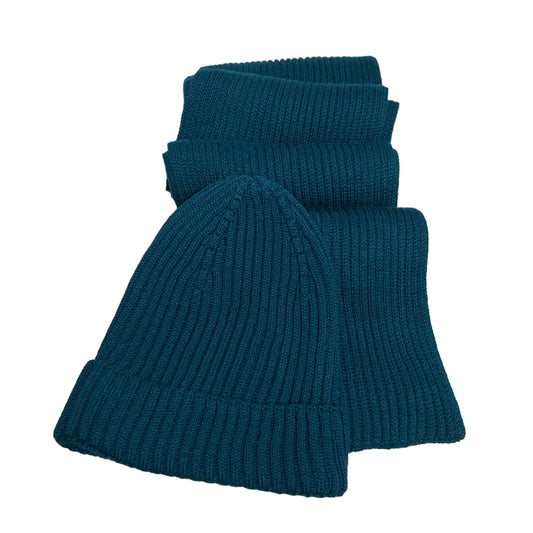 Sciarpa + Berretto in Lana - Petrolio