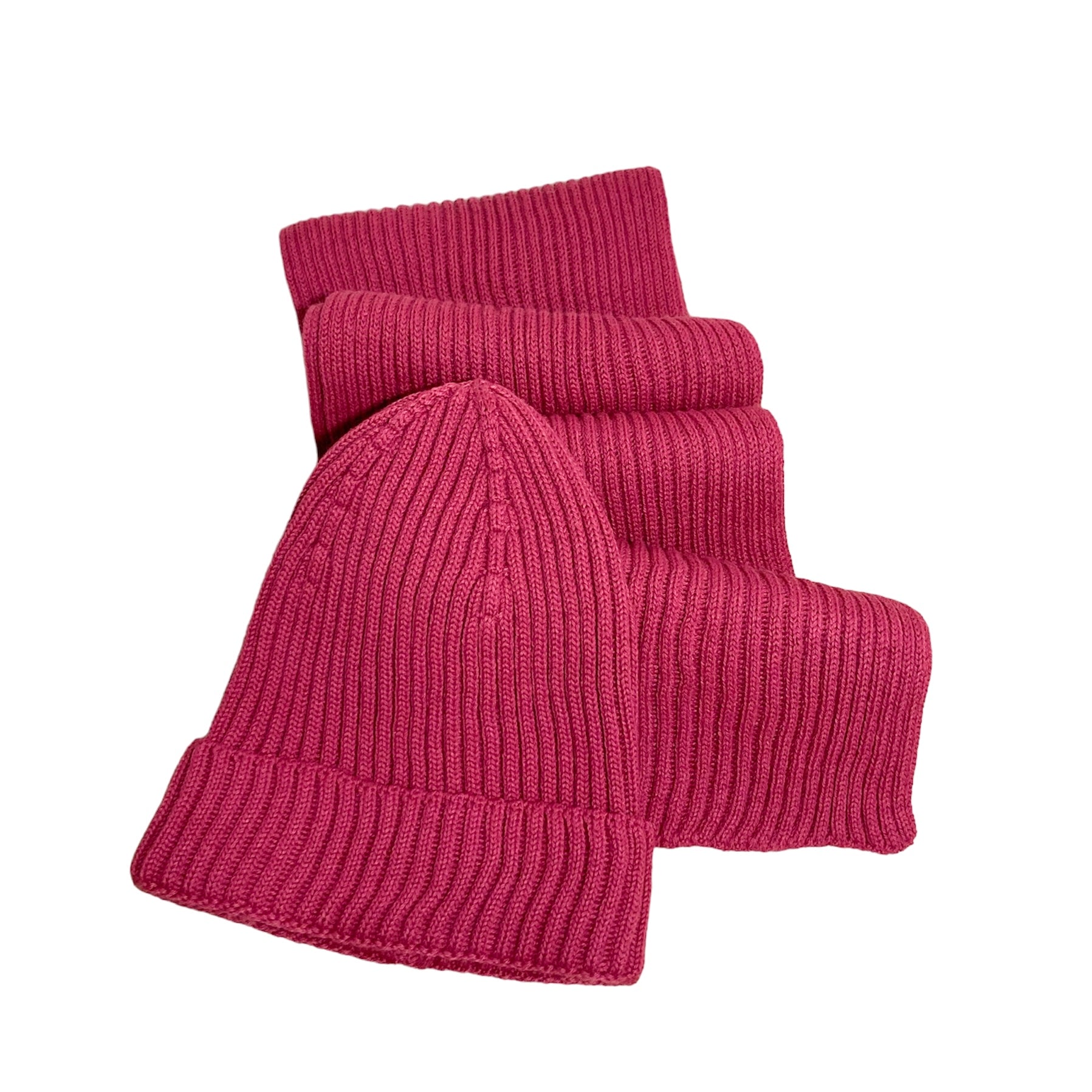 Sciarpa + Berretto in Lana - Fucsia