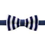 Carica l&#39;immagine nel visualizzatore di Gallery, Papillon in maglia di cotone e jeans - Righe blu e bianche &amp; Jeans
