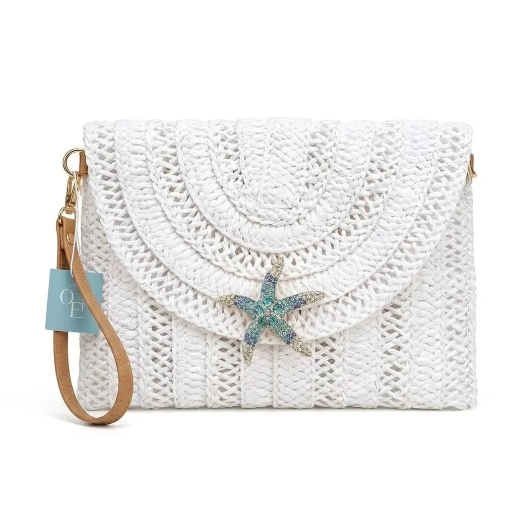 OE! Playa pochette in paglia con spilla removibile artigianale