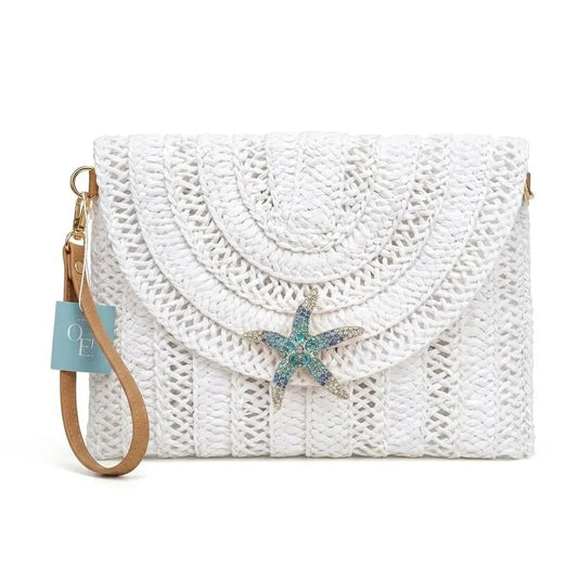 OE! Playa pochette in paglia con spilla removibile artigianale