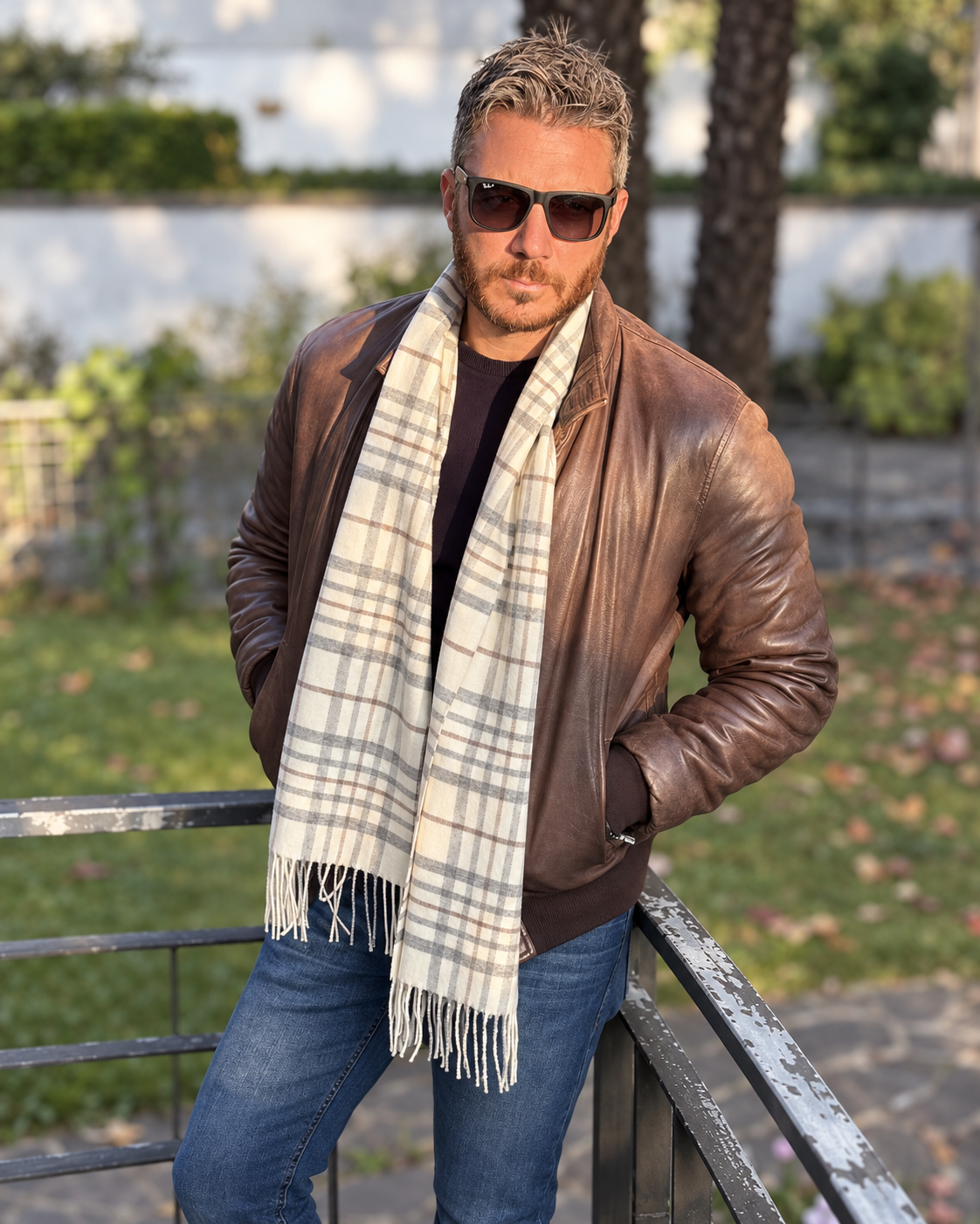 Echarpe Tartan -100% Laine Mérinos- Crème