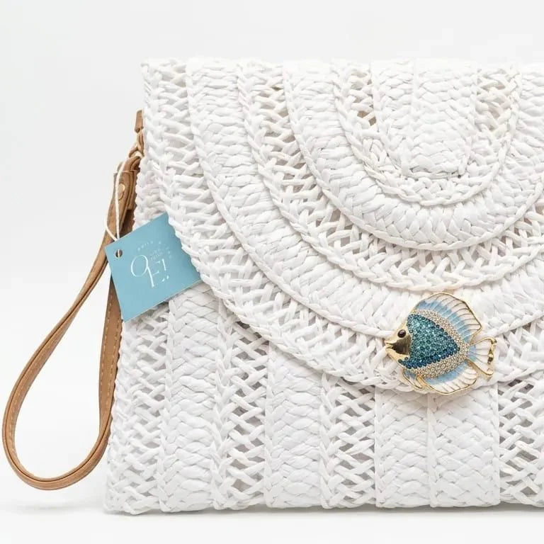 OE! Playa pochette in paglia con spilla removibile artigianale