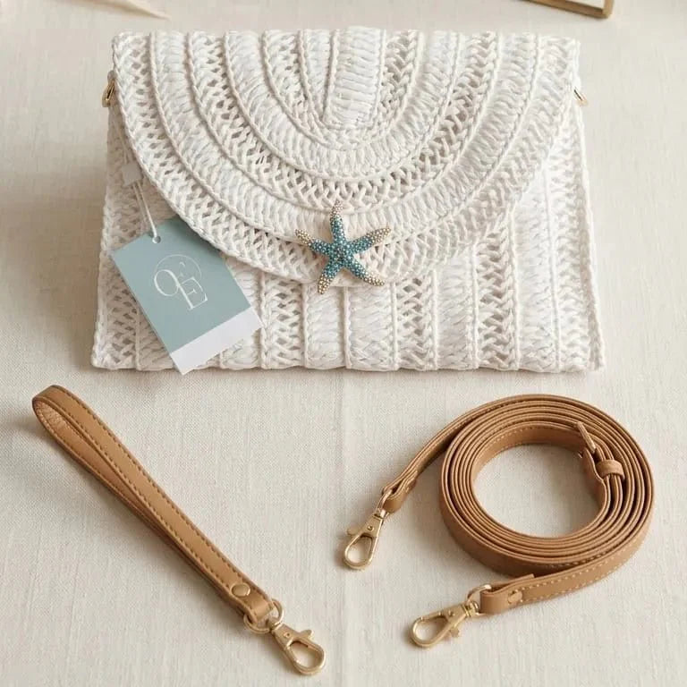 OE! Playa pochette in paglia con spilla removibile artigianale