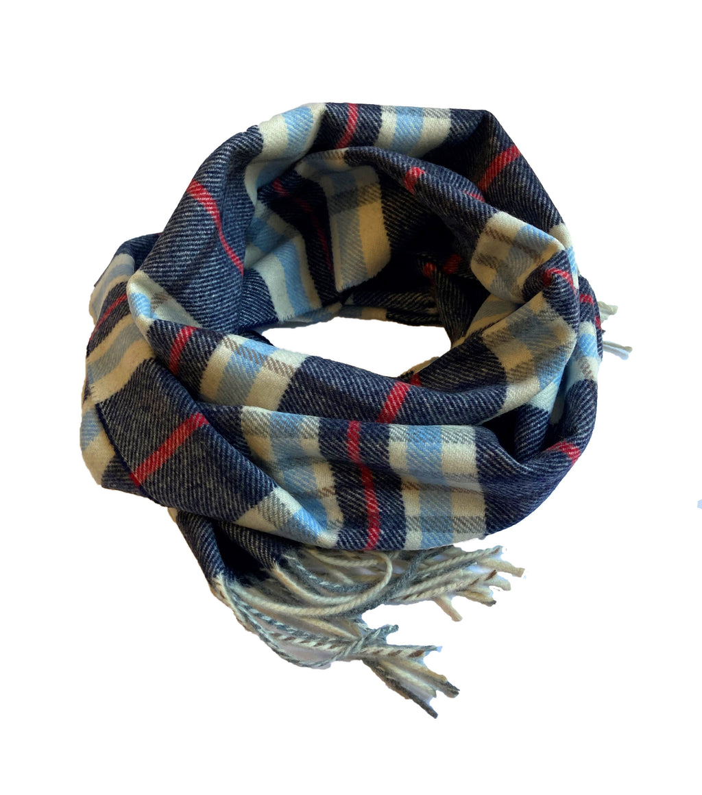 sciarpa scozzese lana merino blu azzurro rosso